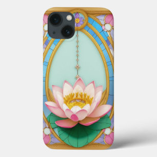 Blooming Lotus Flowers with Artistic Gold Frame iPhone 13 Case