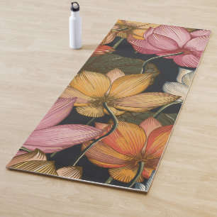 Blooming Lotus Water Lilies Black Exercise Yoga Ma Mat