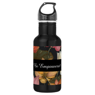 Blooming Lotus Water Lilies on Charcoal Black 532 Ml Water Bottle