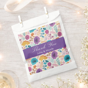 Blooming Love Floral Romantic Pink Purple Wedding Favour Bags