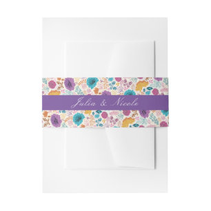 Blooming Love Floral Romantic Pink Purple Wedding Invitation Belly Band