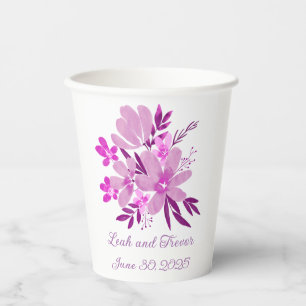 Blooming Love Story Light Purple Floral Paper Cups