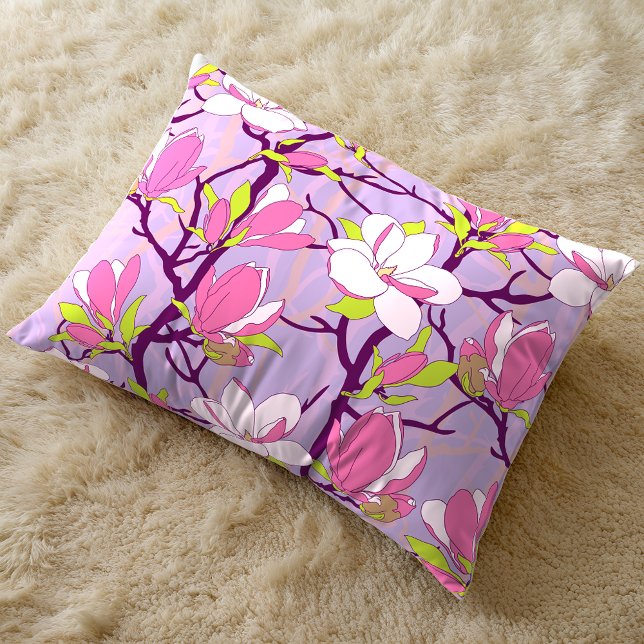 Blooming Magnolia Accent Pillow (Blooming Magnolia Lilac Flower Accent Pillow)