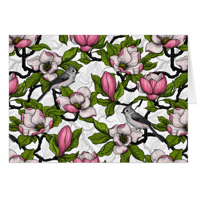 Blooming magnolia and titmouse bird (Front Horizontal)