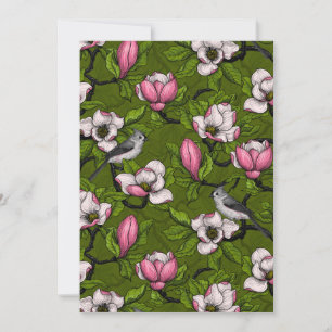 Blooming magnolia and titmouse bird 2