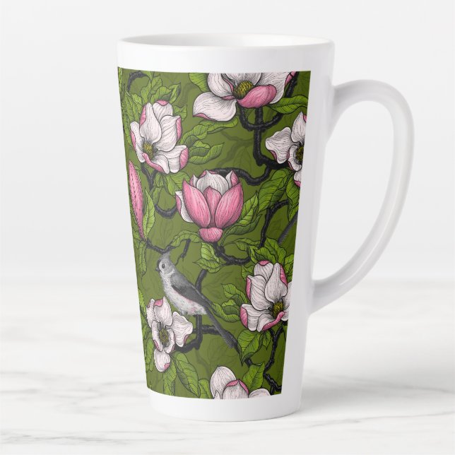Blooming magnolia and titmouse bird 2 latte mug (Right)