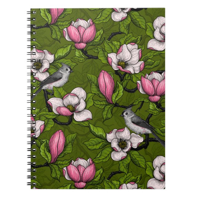 Blooming magnolia and titmouse bird 2 notebook (Front)