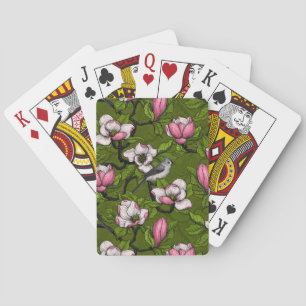 Blooming magnolia and titmouse bird 2 playing cards