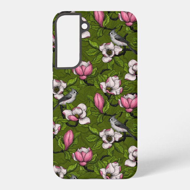 Blooming magnolia and titmouse bird 2 samsung galaxy s22+ case (Back)