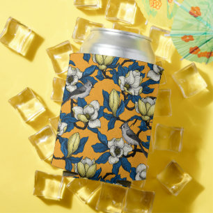 Blooming magnolia and titmouse bird 3 can cooler