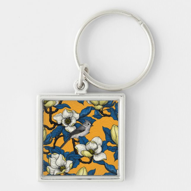 Blooming magnolia and titmouse bird 3 key ring (Front)