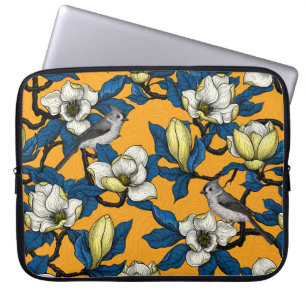 Blooming magnolia and titmouse bird 3 laptop sleeve