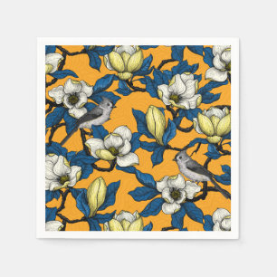 Blooming magnolia and titmouse bird 3 napkin