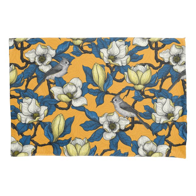 Blooming magnolia and titmouse bird 3 pillowcase (Front-Left)