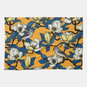 Blooming magnolia and titmouse bird 3 tea towel