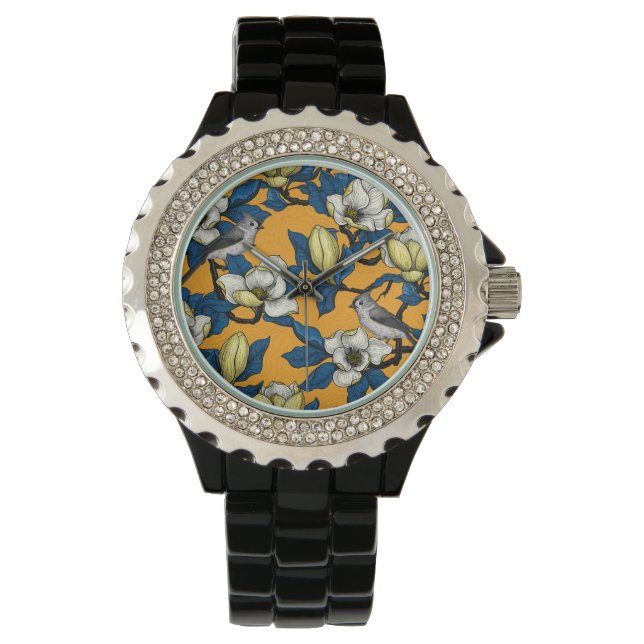 Blooming magnolia and titmouse bird 3 watch (Front)