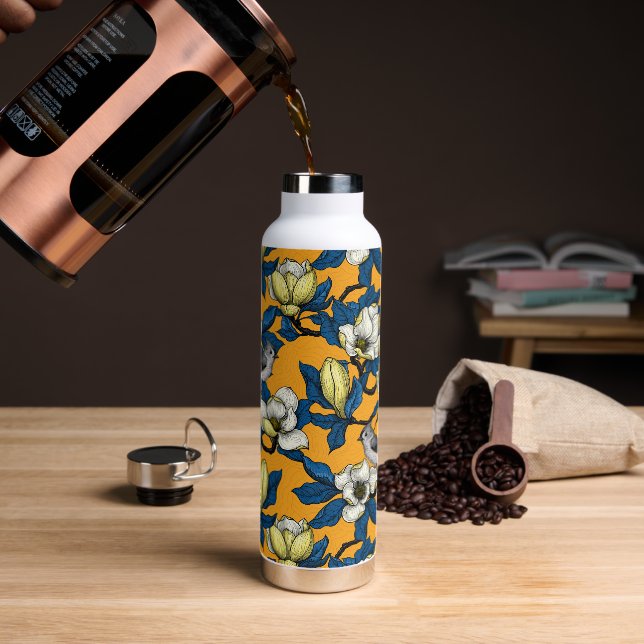 Blooming magnolia and titmouse bird 3 water bottle (Coffee)