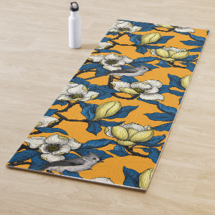 Blooming magnolia and titmouse bird 3 yoga mat