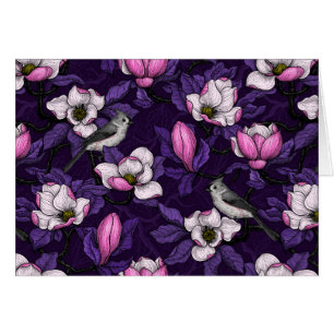 Blooming magnolia and titmouse bird 4