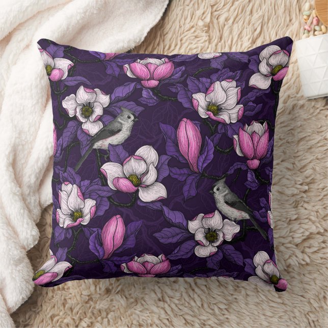 Blooming magnolia and titmouse bird 4 cushion (Blanket)