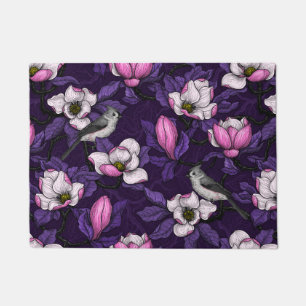 Blooming magnolia and titmouse bird 4 doormat