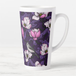 Blooming magnolia and titmouse bird 4 latte mug