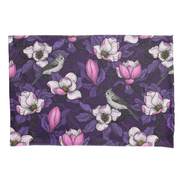 Blooming magnolia and titmouse bird 4 pillowcase (Front-Left)