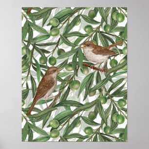 Blooming magnolia and titmouse bird 4 poster