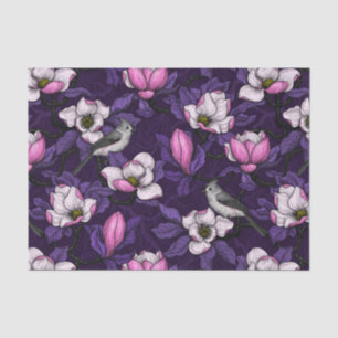 Blooming magnolia and titmouse bird 4 tissue paper