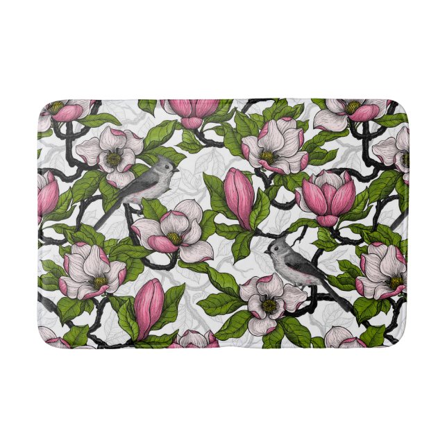 Blooming magnolia and titmouse bird bath mat (Front)