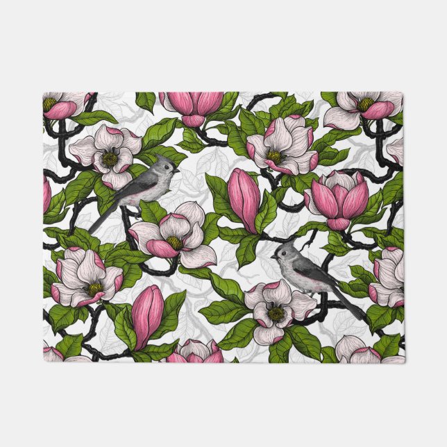 Blooming magnolia and titmouse bird doormat (Front)