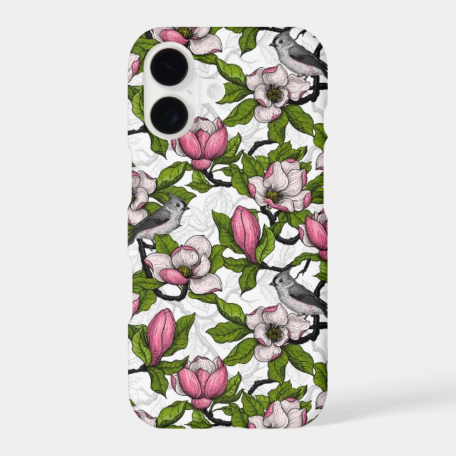 Blooming magnolia and titmouse bird iPhone case (Back)