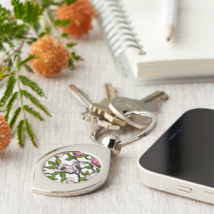 Blooming magnolia and titmouse bird key ring