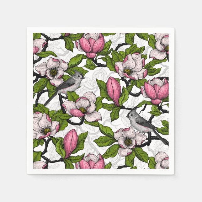 Blooming magnolia and titmouse bird napkin (Front)