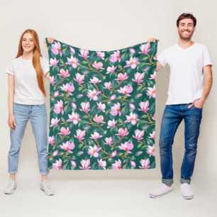 Blooming magnolia fleece blanket