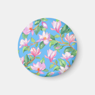 Blooming magnolia on sky blue magnet