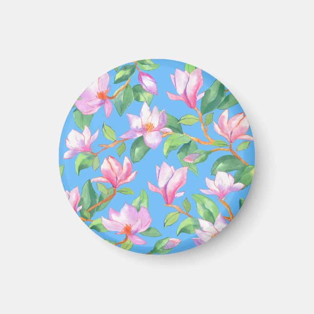 Blooming magnolia on sky blue magnet (Front)