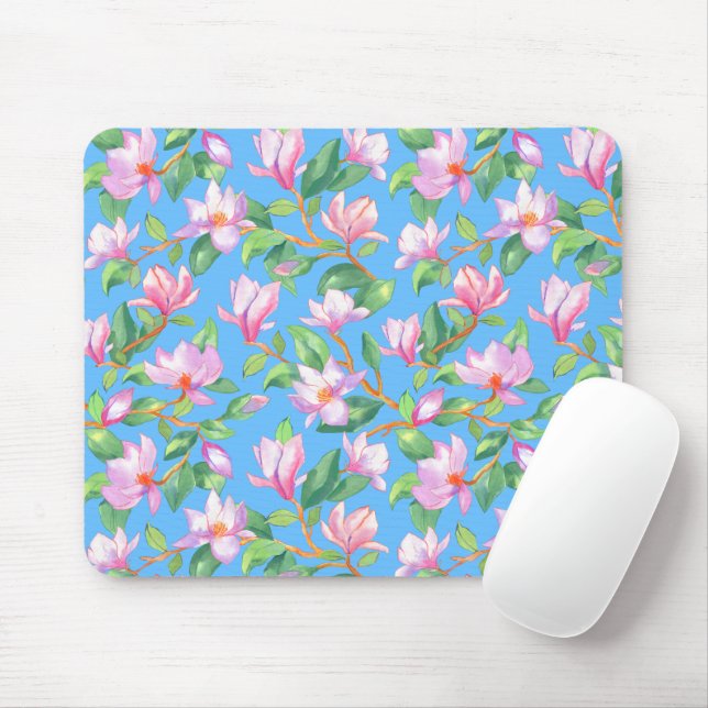 Blooming magnolia on sky blue mouse mat (With Mouse)