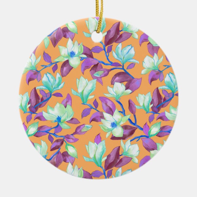 Blooming magnolia on vanilla sky ceramic tree decoration (Front)