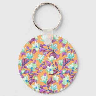 Blooming magnolia on vanilla sky key ring