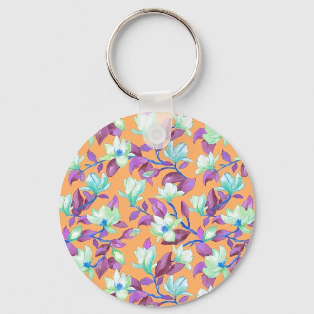 Blooming magnolia on vanilla sky key ring (Front)