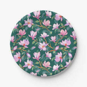 Blooming magnolia paper plate