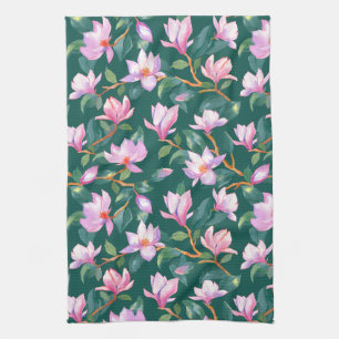 Blooming magnolia tea towel