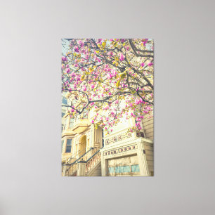 Blooming Magnolia Tree and Victorian House Canvas Print