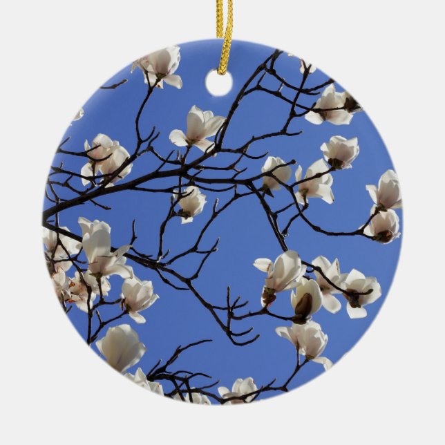 Blooming Magnolias Ceramic Tree Decoration (Front)