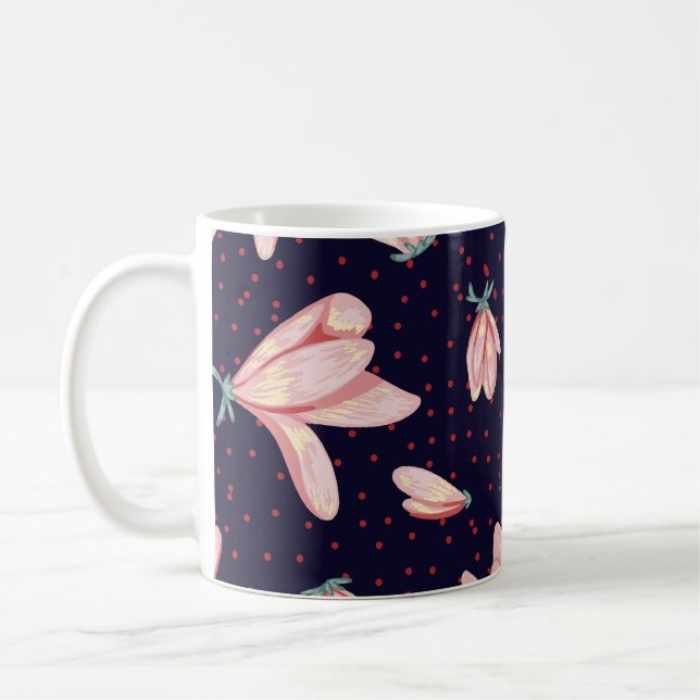 Blooming magnolias, hand-drawn vintage pattern. coffee mug (Left)