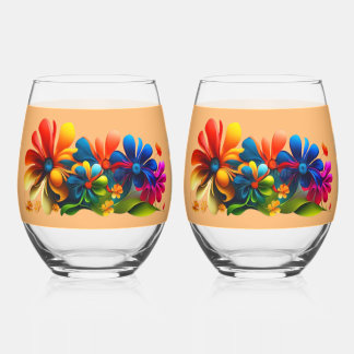 Blooming Marvels: Floral Avengers Graphics Collect Stemless Wine Glass
