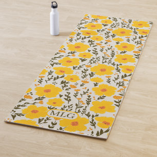 Blooming meadow yellow flowers pattern & Monogram  Yoga Mat