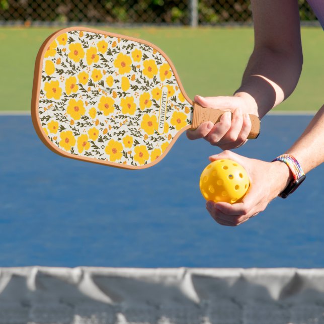 Blooming meadow yellow flowers pattern & Name Pickleball Paddle (Insitu)