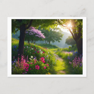 Blooming meadows, showcasing an array of wildflowe postcard